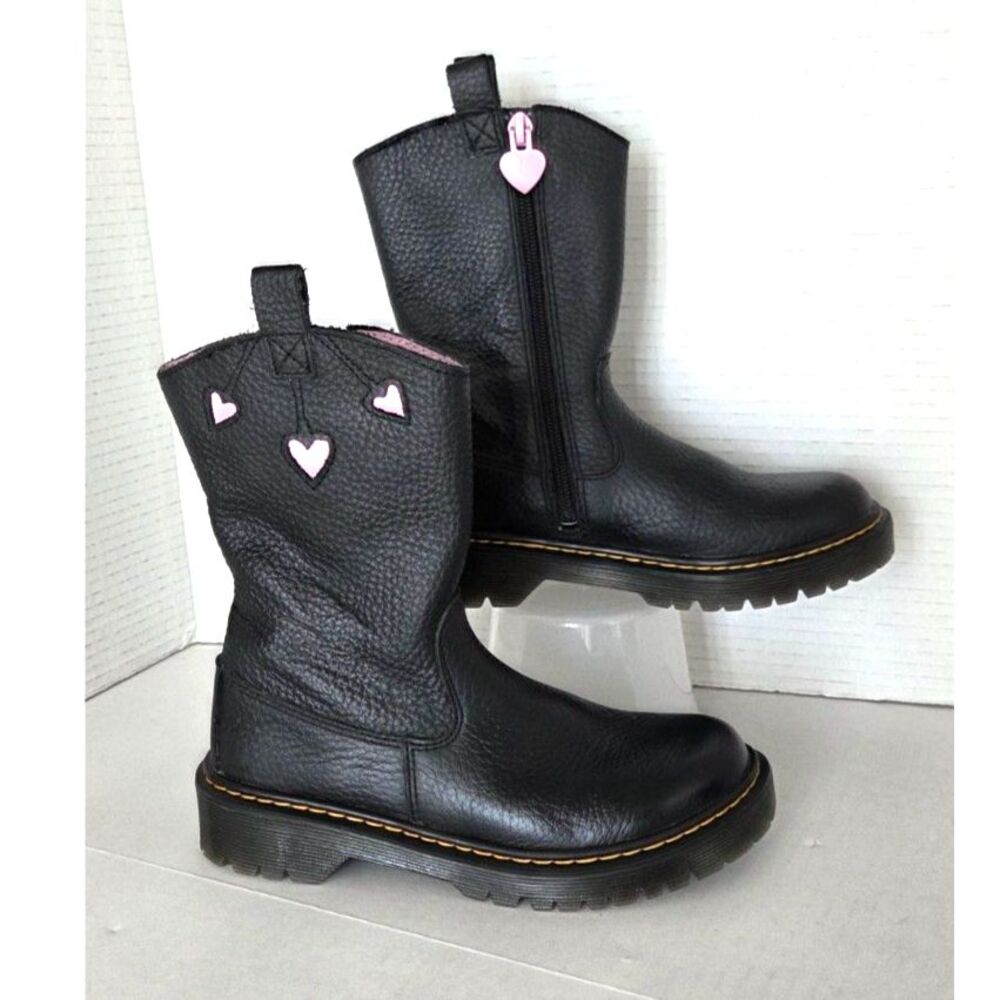 Dr. Martens Bex Heart Girls Boots Size 2 Black Pink Zip